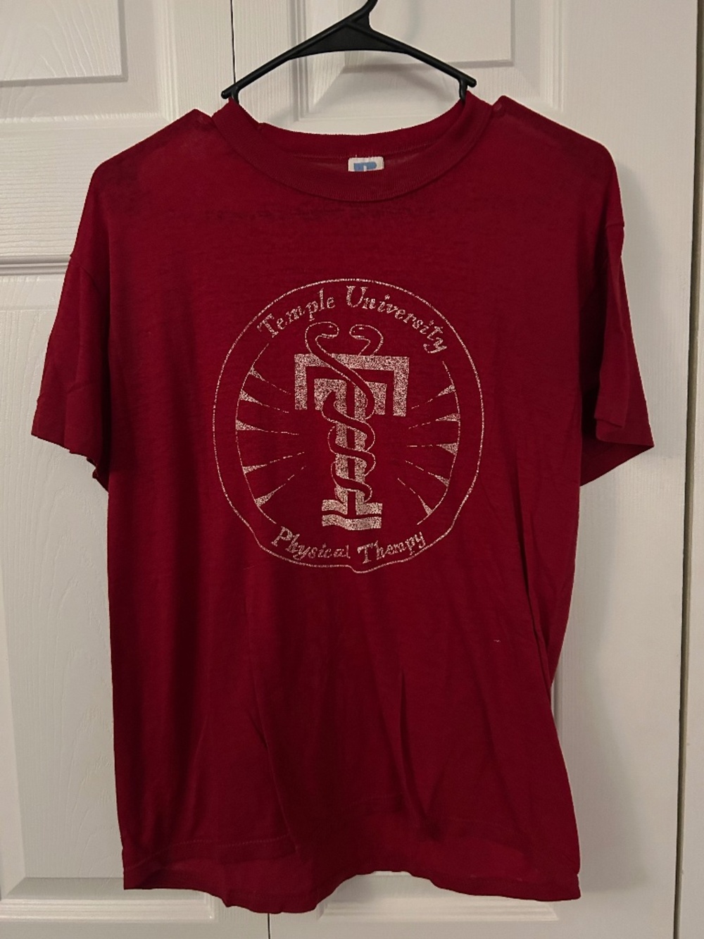 Temple University Physical Therapy T-Shirt Red - Very Worn - Thin Material